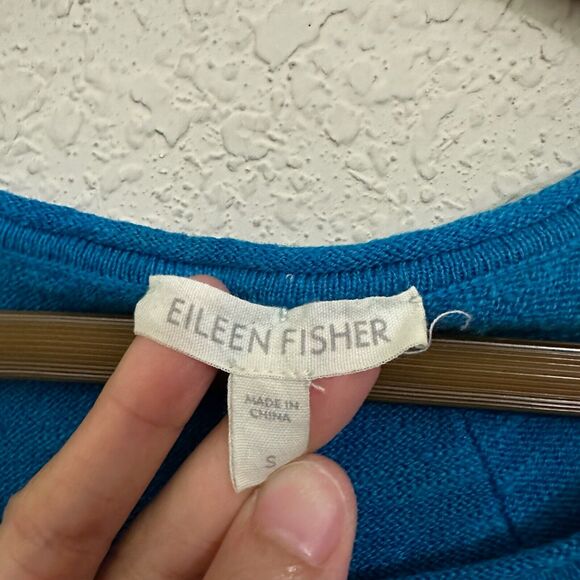 EILEEN FISHER Knit Top Turquoise Sleeveless Linen-Blend Asymmetrical - Picture 5 of 8